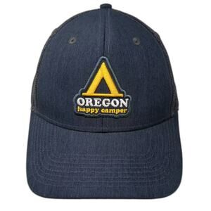 Little Bay Root Trucker Hat Blue Yellow One Size Oregon Happy Camper Adjustable